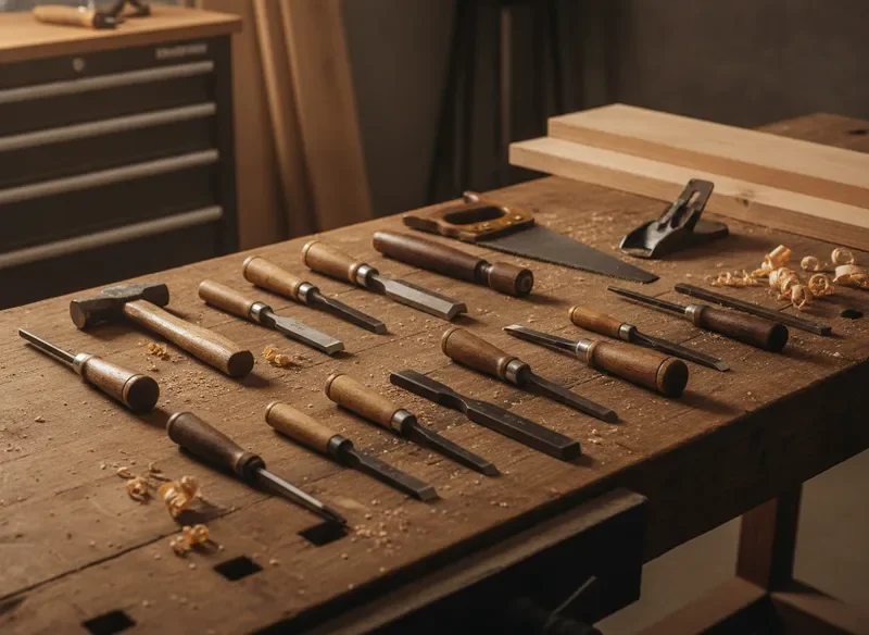 Clean tools arranged after a completed carpentry job