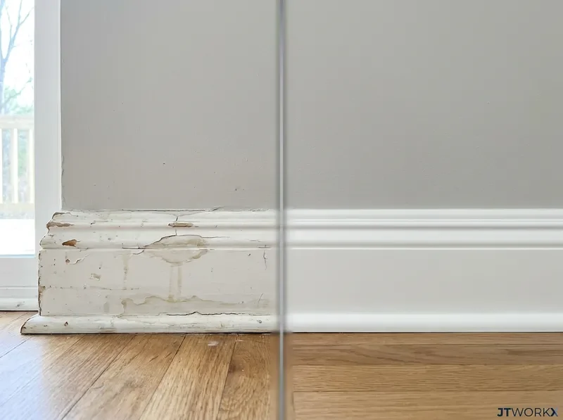 Damaged trim replacement before and after