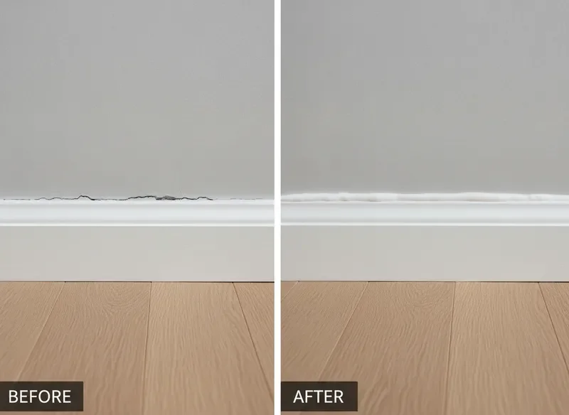 Trim gap correction showing seamless baseboard integration
